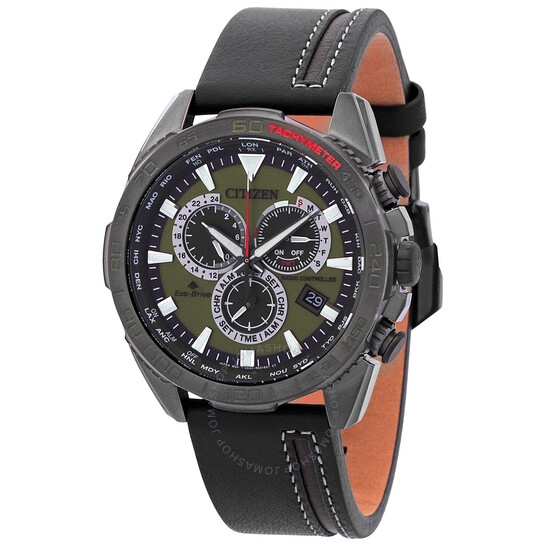 CITIZENPromaster Perpetual Alarm World Time Chronograph GMT Eco-Drive Green Dial Men's Watch CB5037-17X
