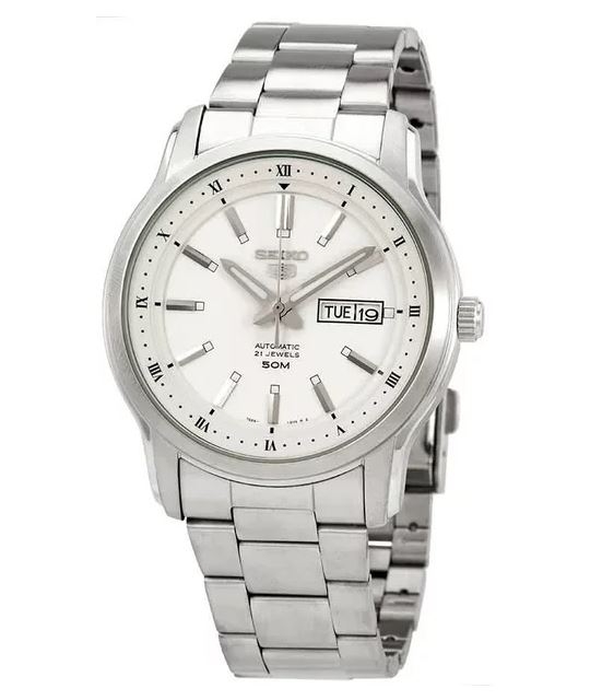 Đồng Hồ Nam Seiko 5 Automatic White Dial Stainless Steel Men's Watch SNKP09J1