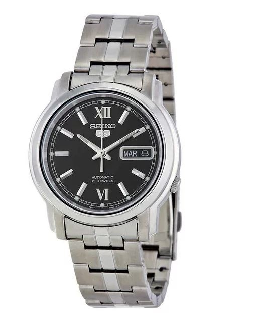 Đồng Hồ Nam Seiko Men's 5 Automatic Black Dial Stainless Steel Watch SNKK81