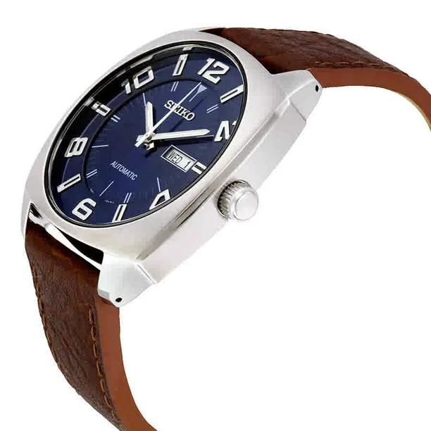 Đồng Hồ Nam Seiko Men's Recraft Luminous Blue Dial Silver Tone Brown Leather Watch SNKN37