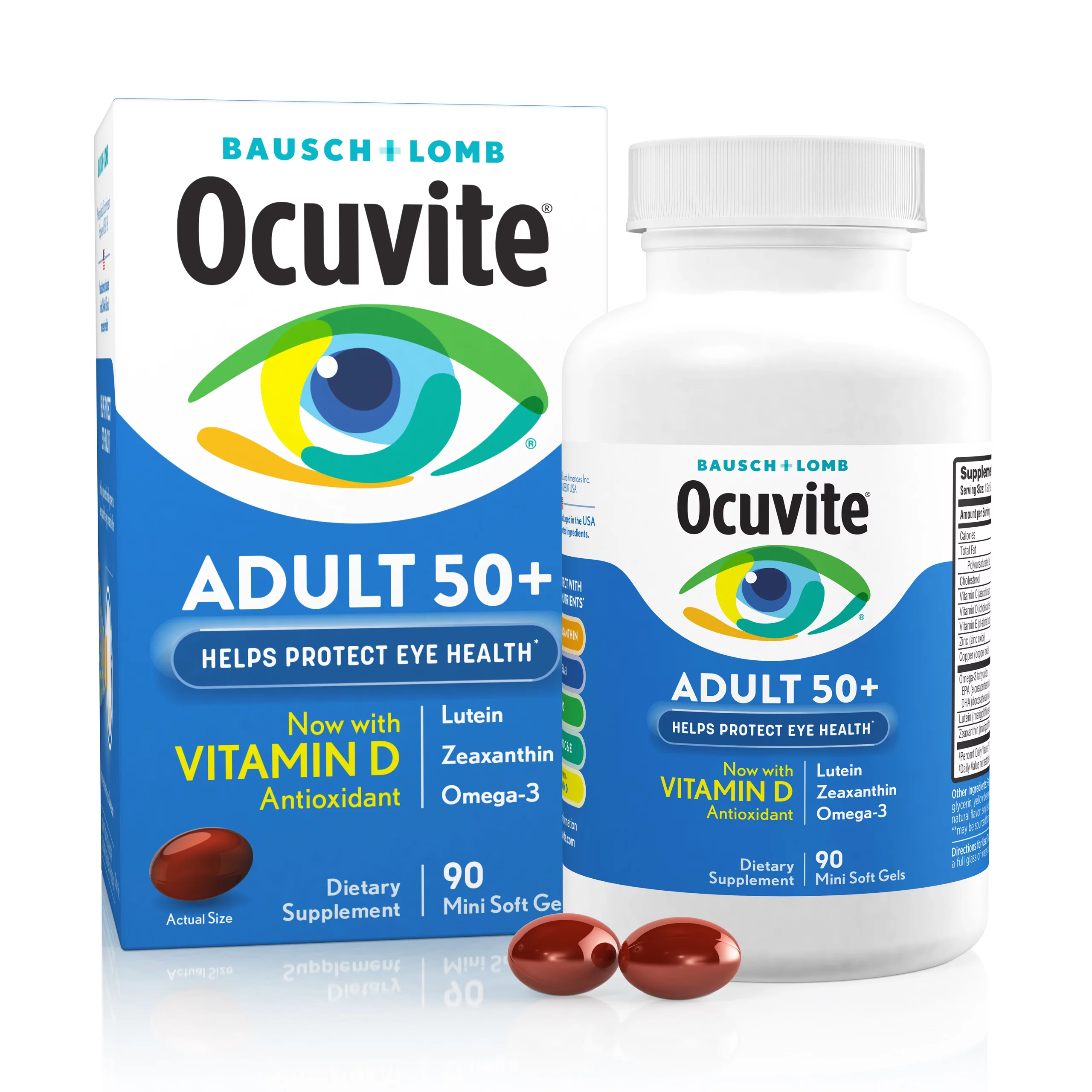 Viên Uống Bổ Mắt Ocuvite® Adult 50+, 90 viên / Ocuvite® Adult 50+ Eye Vitamins and Mineral Supplements with Lutein, Zeaxanthin and Omega-3–fromBausch + Lomb –90 Soft Gels