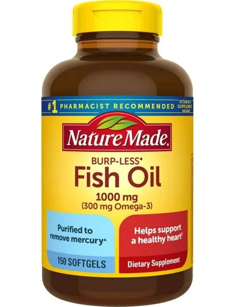 Viên Uống Dầu Cá Nature Made 1000 mg, 300 mg Omega 3 / 150 viên /  Nature Made Burp-Less Fish Oil 1000 mg Softgels, 150 Count