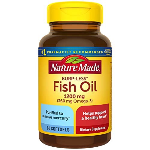 Viên Uống Dầu Cá Nature Made 1200mg, 360 mg Omega 3, 60 viên  / Burp-Less Fish Oil 1200 mg, 60 Softgels, Fish Oil Omega 3 Supplement For Heart Health