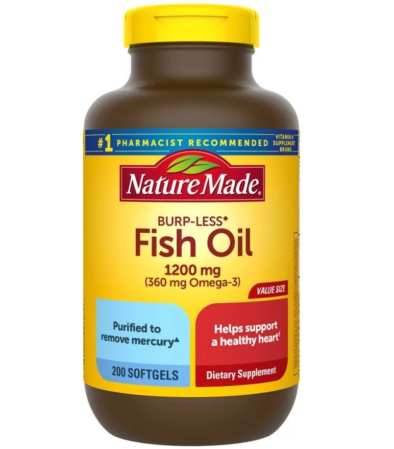 Viên Uống Dầu Cá Nature Made 1200mg, 360 mg Omega 3 / Nature Made Fish Oil Burp-Less Value Size - 1200 mg - 200 Liquid Softgels