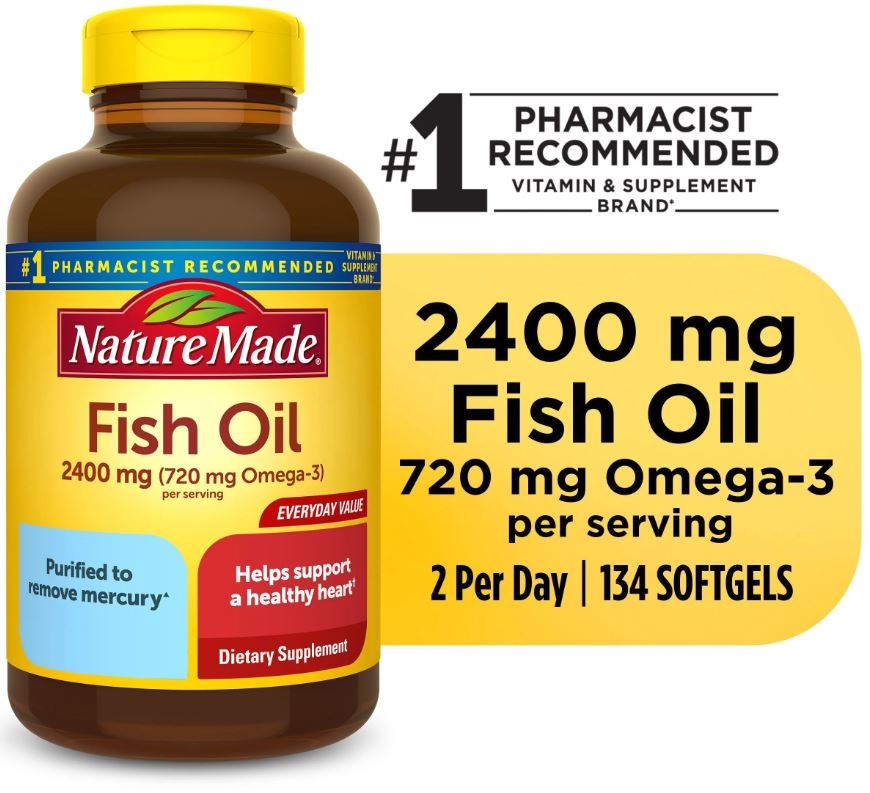 Viên uống dầu cá Nature Made 2400mg, Omega 3, 135 viên / Nature Made Fish Oil 2400mg Per Serving Softgels, Omega 3 Fish Oil Supplements, 134 Count