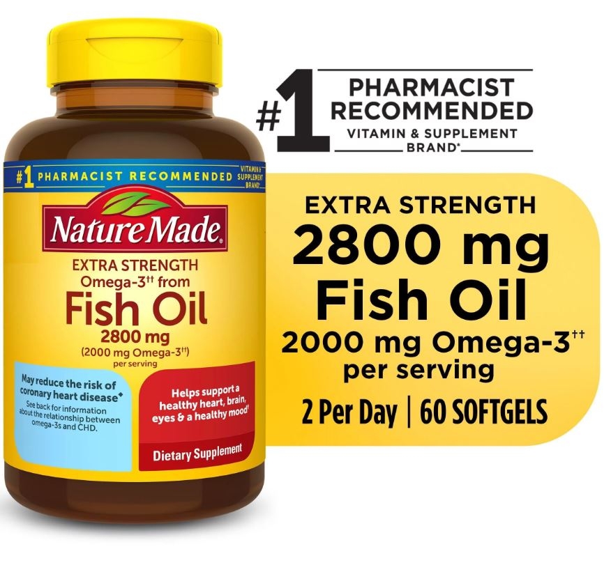 Viên Uống Dầu Cá Nature Made 2800 mg, 2000 mg Omega 3, 60 viên / Nature Made Extra Strength Omega 3 Fish Oil Supplements 2800 mg Per Serving Softgels, 60 Count
