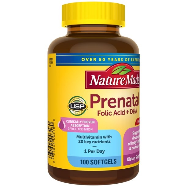 Viên Uống Tiền Thai Sản Nature Made Prenatal with Folic Acid + DHA , 100 viên /  Nature Made Prenatal with Folic Acid + DHA Softgels, Prenatal Vitamin and Mineral Supplement, 100 Count