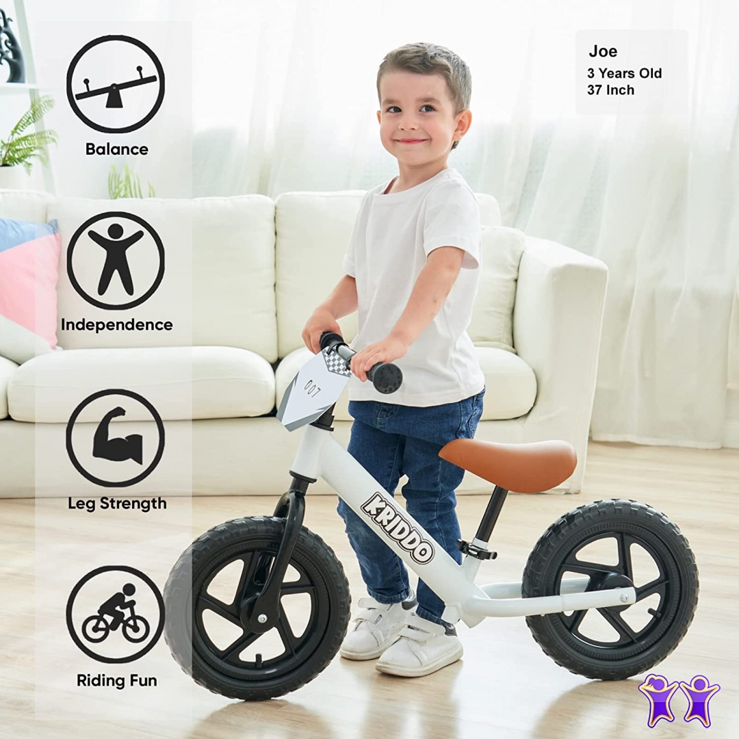 Xe đạp thăng bằng cho trẻ KRIDDO / KRIDDO Toddler Balance Bike 2 Year Old, Age 18 Months to 5 Years Old, 12 inch Push Bicycle with Customize Plate (3 Sets of Stickers Included), Gift Bike for 2-3 Boys Girls